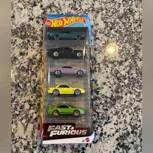Hot Wheels Fast & Furious 5-Pack Toy Cars - Green, Yellow, Purple, Black, Teal